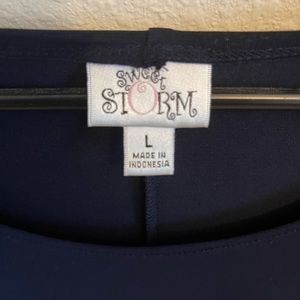 Women’s navy mini dress. Cold shoulder cut, size L